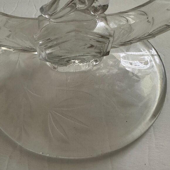 Mid Century Candle holder Crystal candle holder clear glass with Etched flower d - Picture 6 of 6